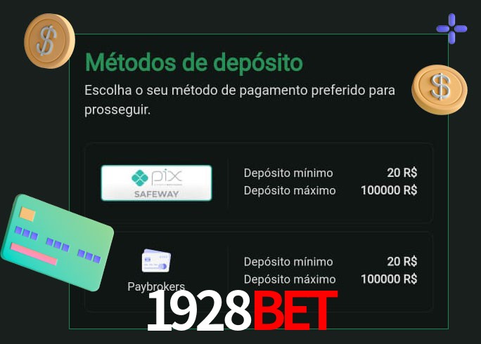 O cassino 1928BET oferece uma grande variedade de métodos de pagamento